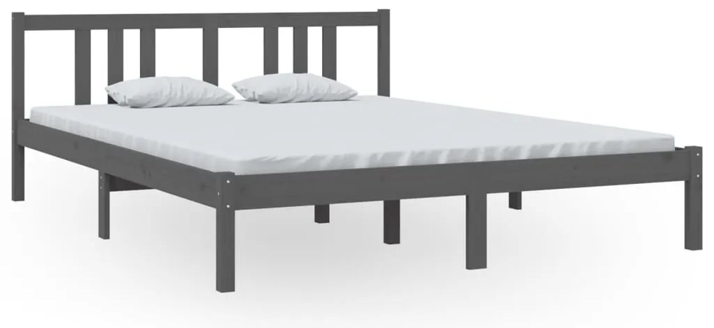 vidaXL Πλαίσιο Κρεβατιού Γκρι 150 x 200 εκ. Μασίφ Ξύλο King Size
