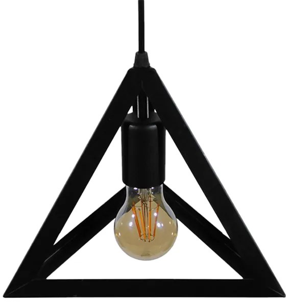 GloboStar® TRIANGLE 01063 Μοντέρνο Κρεμαστό Φωτιστικό Οροφής Μονόφωτο 1 x E27 Μαύρο Μεταλλικό Πλέγμα Φ25 x Y21cm