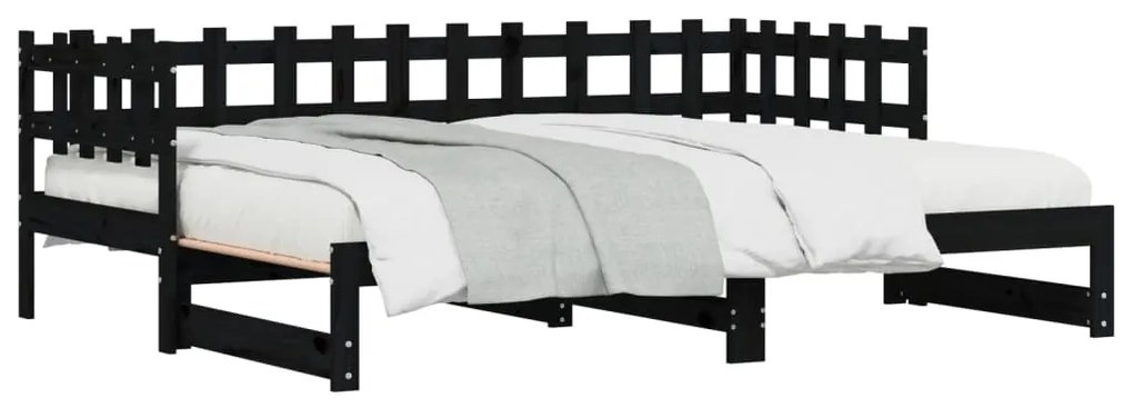 vidaXL Καναπές Κρεβάτι Συρόμενος Μαύρος 2x(80x200) εκ. από Μασίφ Πεύκο