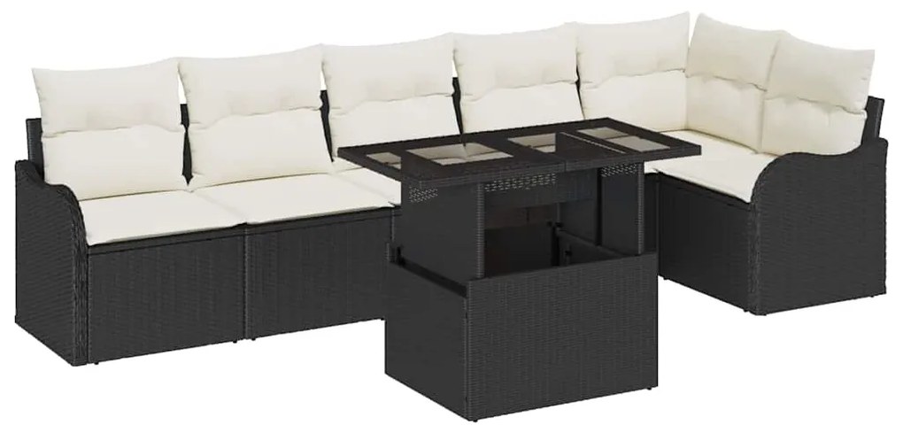 vidaXL Σετ Κήπου 7 Τεμαχίων με Μαξιλάρια σε Μαύρο Πολυ Ράτανα