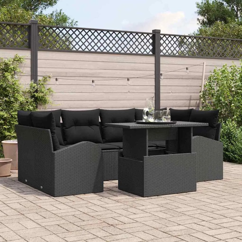 vidaXL Σετ Καναπέ Κήπου με μαξιλάρι 7 pcs Μαύρο Πολυ ράταν
