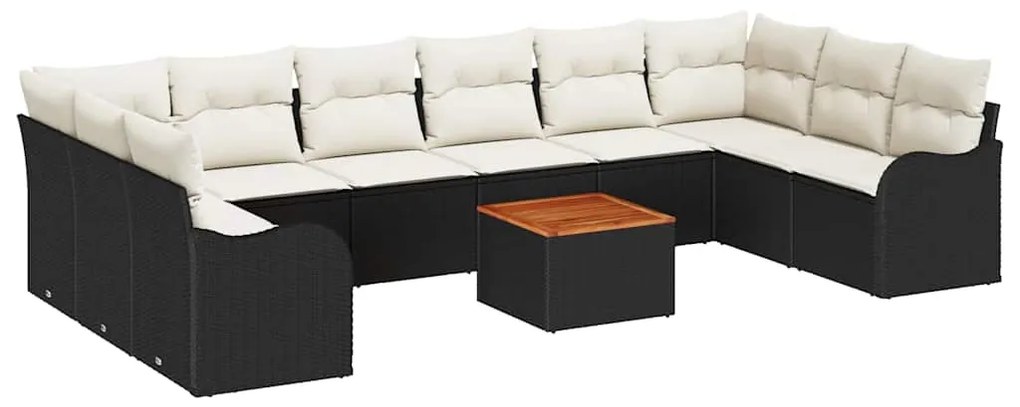 vidaXL Σετ Καναπέ Κήπου 11 pcs Μαύρο και Κρέμα συνθετικό ρατάν