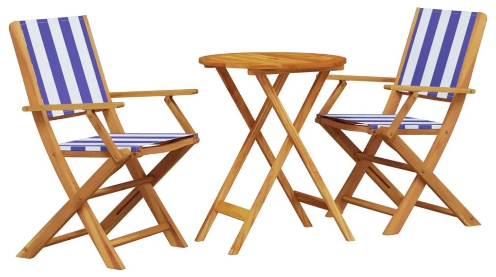 vidaXL Σετ Επίπλων Bistro 3 τεμ. Μπλε/Λευκό Ύφασμα/Μασίφ Πεύκου