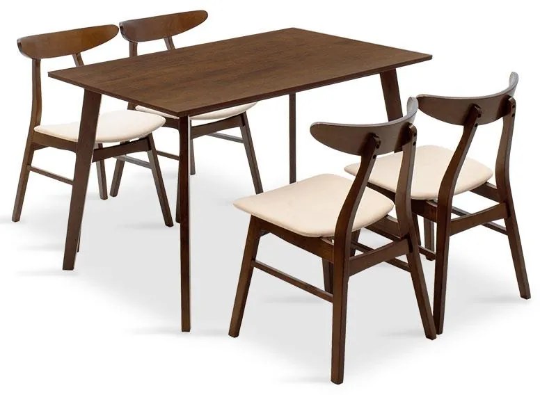 Tραπεζαρία Benson - Orlean σετ 5τμχ καρυδί - ύφασμα μπεζ 120x80x75εκ 120x75x75 εκ.