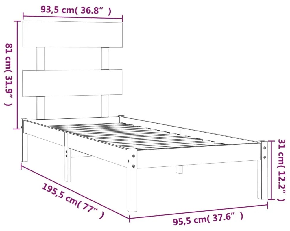 vidaXL Πλαίσιο Κρεβατιού Καφέ Μελί 90 x 190 εκ. Μασίφ Ξύλο 3FT6 Single