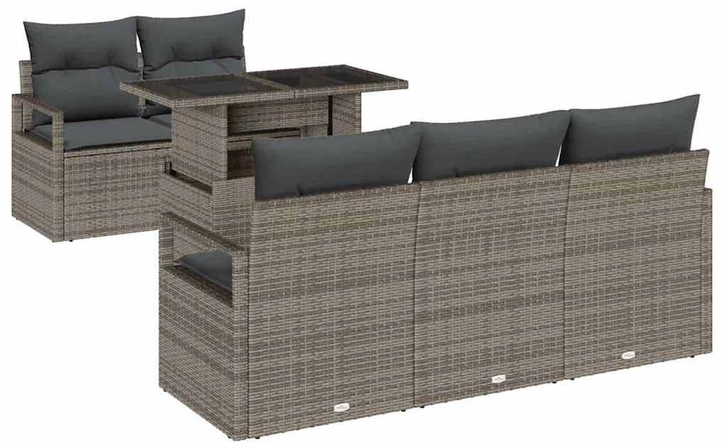 vidaXL Σετ Καναπέ Κήπου με μαξιλάρι 6 pcs Γκρι Πολυ ράταν