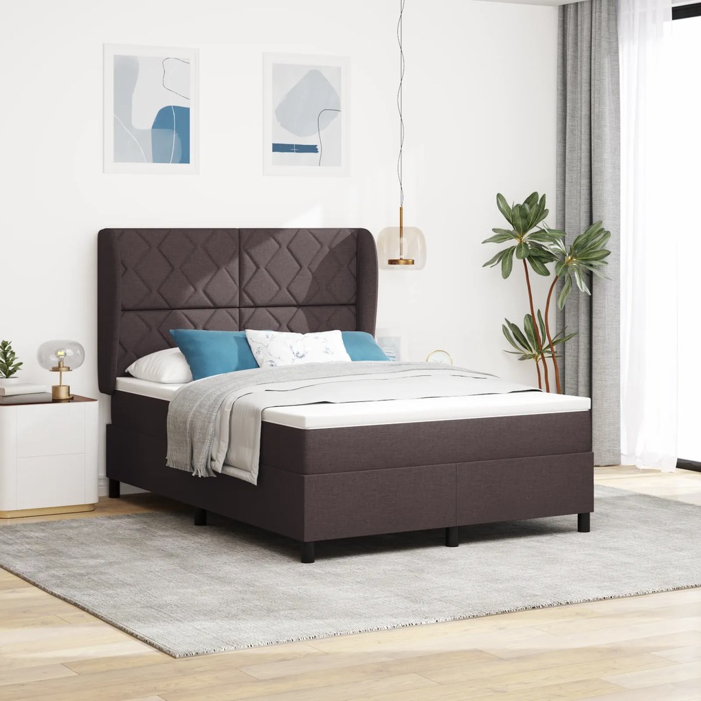 vidaXL Κρεβάτι Box Spring με Ματress σε Σκούρο Καφέ - 140x200 cm Υφάσμα