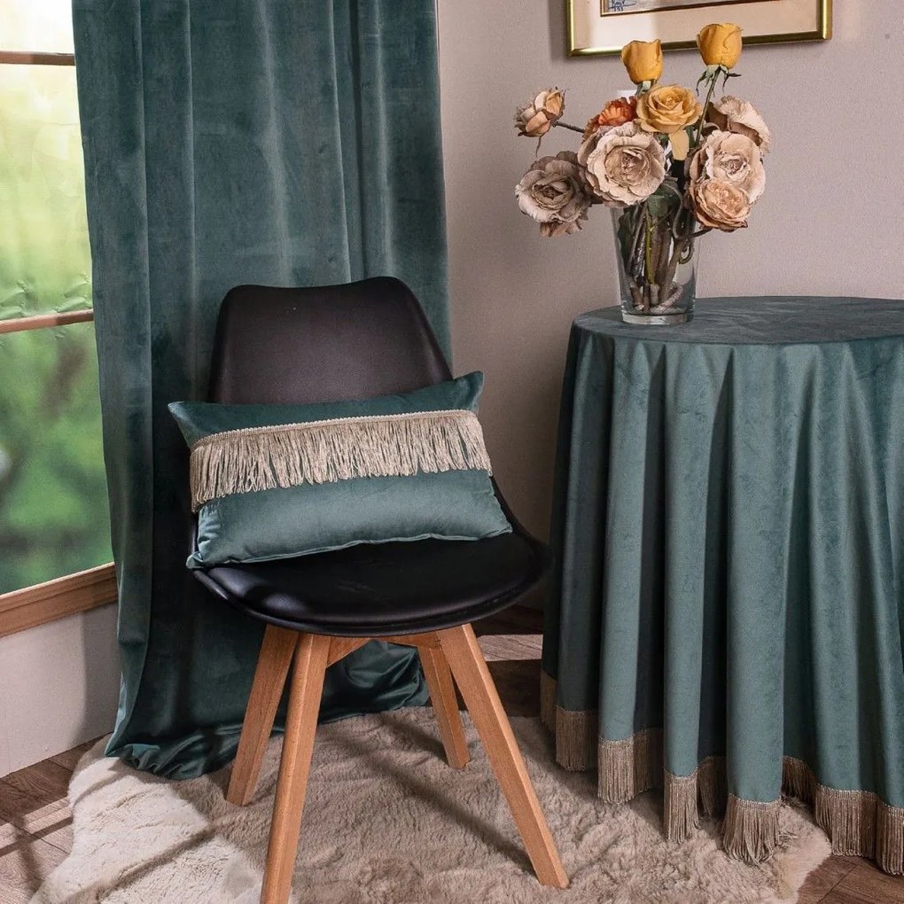 Μαξιλαροθήκη Διακοσμητική Velvet Με Κρόσσι 15 Pine Green Teoran 30X50 Cotton-Acrylic