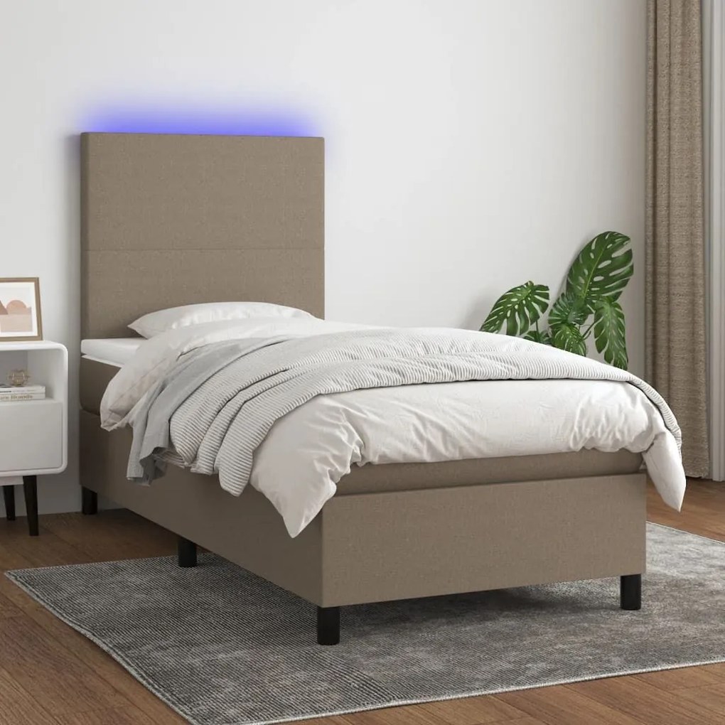 ΚΡΕΒΑΤΙ BOXSPRING ΜΕ ΣΤΡΩΜΑ &amp; LED TAUPE 80X200 ΕΚ. ΥΦΑΣΜΑΤΙΝΟ 3134673