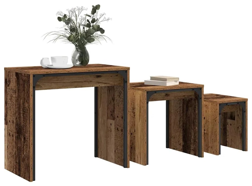 vidaXL Φωτιστικό Τραπεζάκι 3 pcs Παλαιό ξύλο 60 x 35 x 56 εκ.