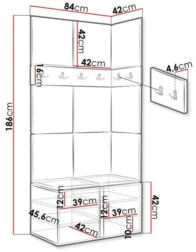 Σετ διαδρόμου Hartford 264, 186x84x46cm, 27 kg, Γραφίτης, Ταπισερί, Πλαστικοποιημένη μοριοσανίδα, Τοίχου, Εντοιχισμένη | Epipla1.gr