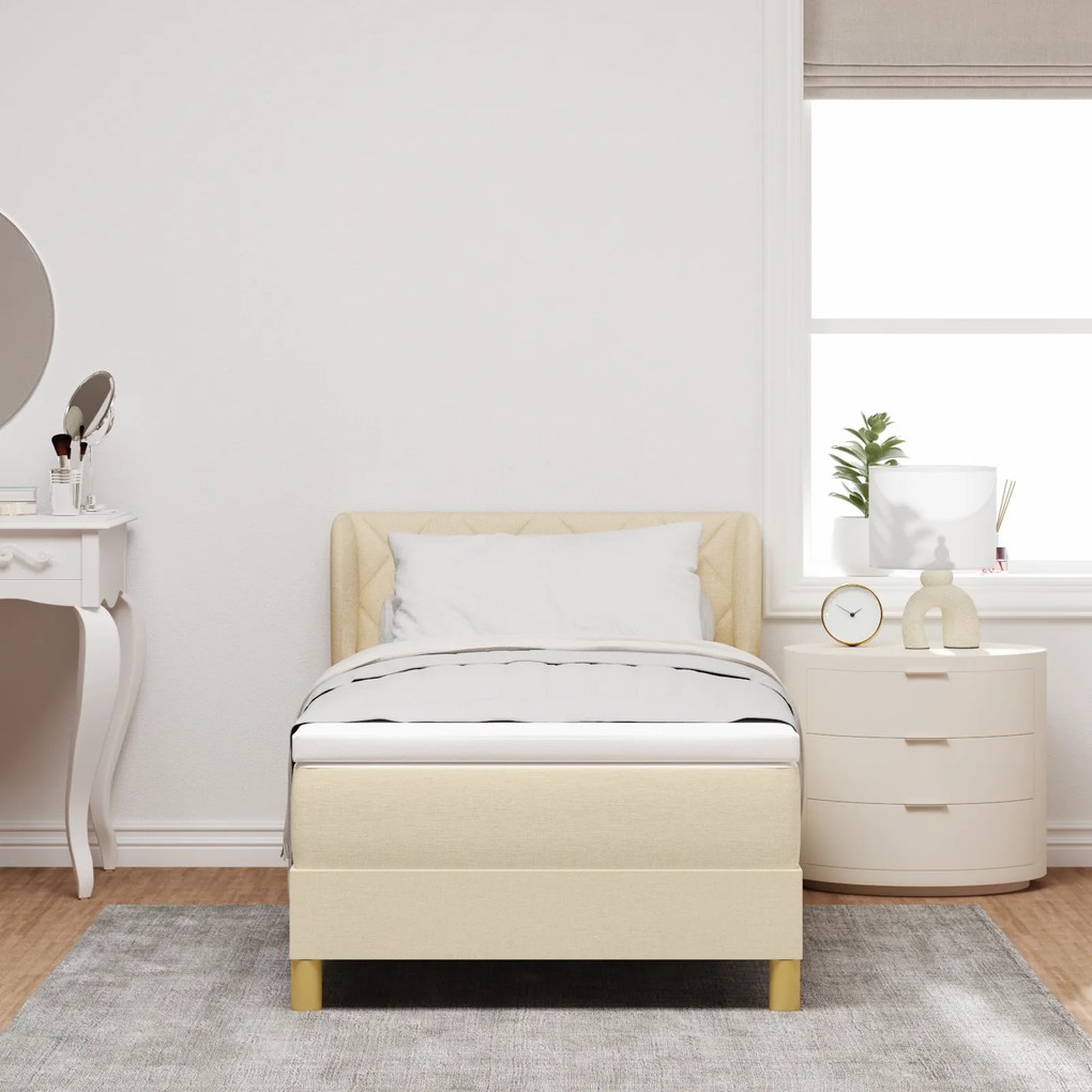 vidaXL Κρεβάτι με Στρώμα σε Κρέμ, 90x200 εκ., Υφασμάτινο