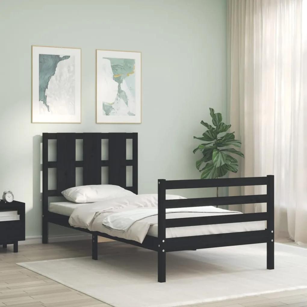 Πλαίσιο Κρεβατιού με Κεφαλάρι Μαύρο 90x200 εκ. Μασίφ Ξύλο