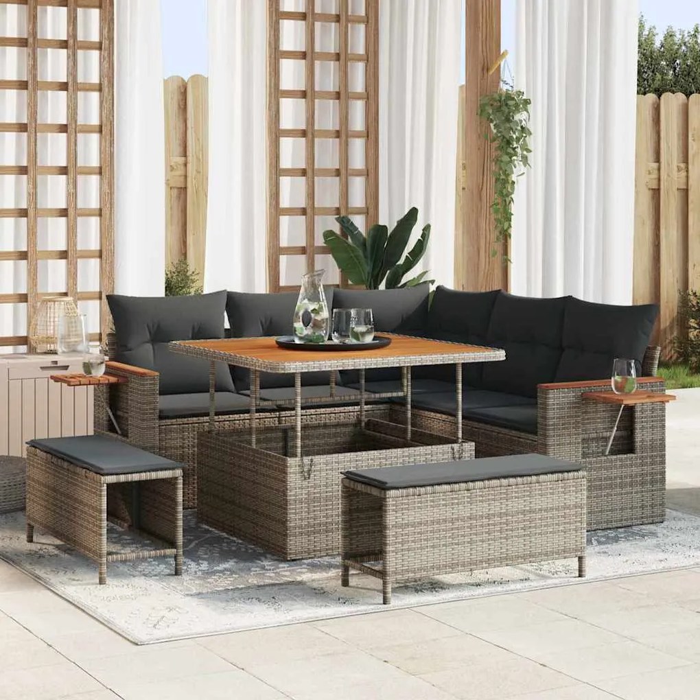 vidaXL Σετ Καναπέ Κήπου με μαξιλάρι 8 pcs Γκρι 100 x 100 x 71 cm