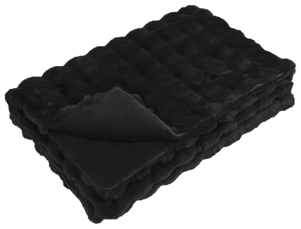 vidaXL Ψεύτικη κουβέρτα από κουνέλι Μαύρο 130 x 150 cm Πολυεστέρας