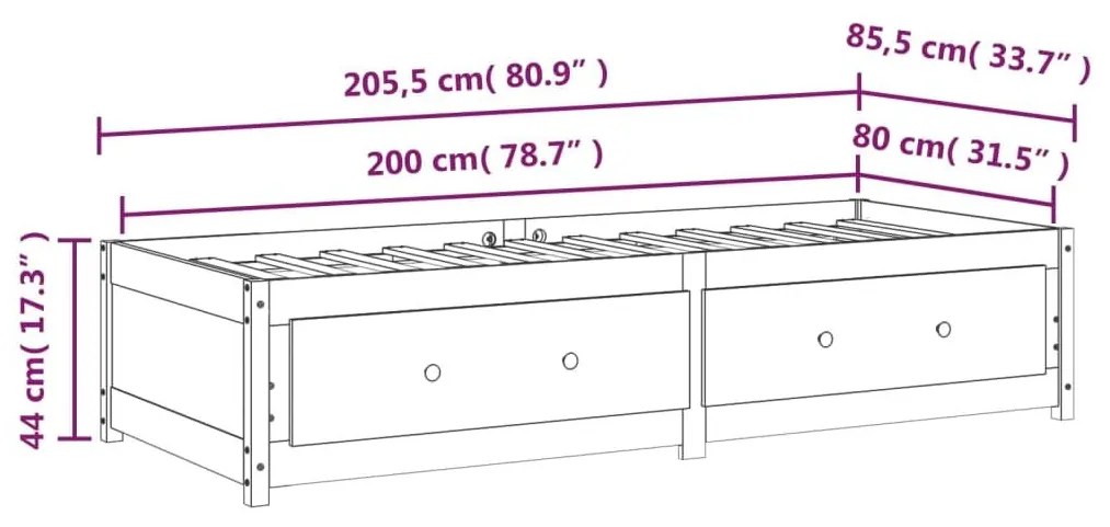 Καναπές Κρεβάτι Χωρίς Στρώμα Λευκό 80x200 εκ. Μασίφ Ξύλο Πεύκου - Καφέ