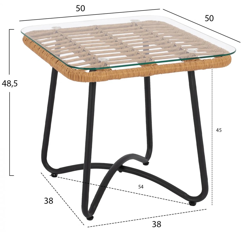 ΤΡΑΠΕΖΙ ΜΕΤΑΛΛΙΚΟ GERRY HM5717 ΜΕ WICKER ΜΠΕΖ 50x50x48,5 εκ. - 0610270 - HM5717