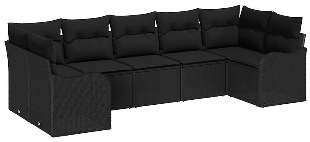 vidaXL Σετ Καναπέ Κήπου με μαξιλάρι 7 pcs Μαύρο Πολυ ράταν