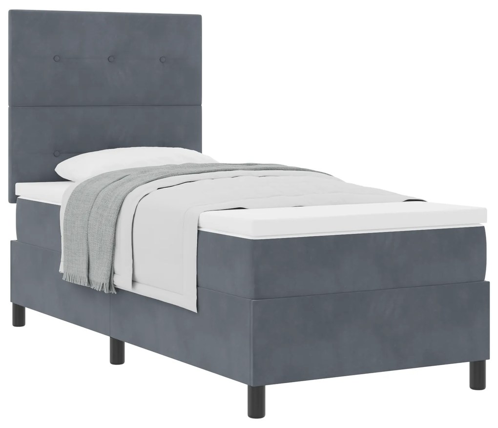 vidaXL Κρεβάτι Box Spring με Στρώμα Σκοτεινό Γκρι 90x200 εκ. Βελούδο