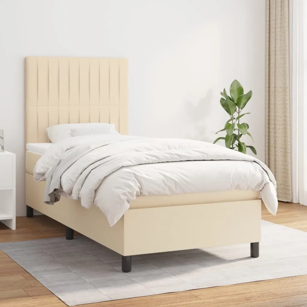 vidaXL Κρεβάτι Boxspring με Στρώμα Κρεμ 90x190 εκ.Υφασμάτινο