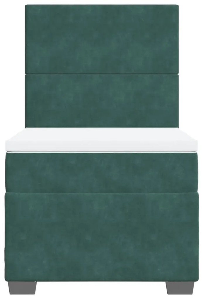 Κρεβάτι Boxspring με Στρώμα Σκούρο Πράσινο 90x200 εκ. Βελούδινο - Πράσινο