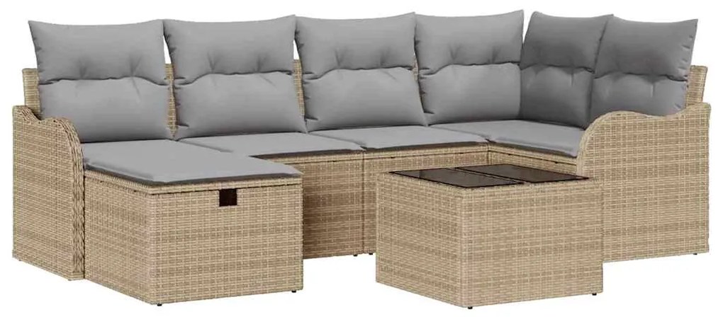 vidaXL Σετ Καναπέ Κήπου με μαξιλάρι 7 pcs μπεζ και ανοιχτό γκρι