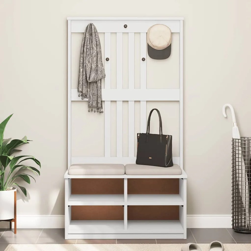 vidaXL Δέντρο χωλ SANDNES Λευκό 87x40x159,5 εκ. Πεύκο μασίφ ξύλο