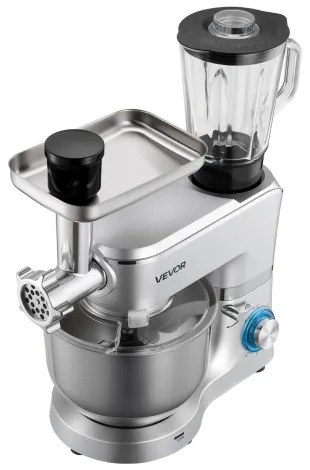 VEVOR Stand Mixer, 6 L Electric Kitchen Mixer, 1500W Dough-Mixer, 6+P Speeds Tilt-head Food-Mixer with 1.5 L Blender Cup, Stainless Steel Bowl, Dough Hook, Whisk, Beater, for Baking, Mixing, Silver