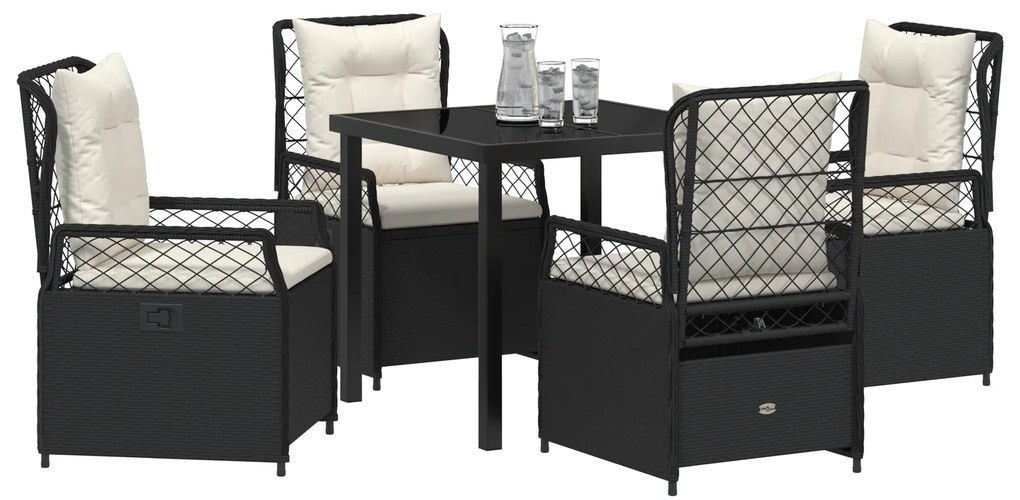 vidaXL Σετ 5 Τεμαχίων Επίπλων Κήπου Μαύρο Poly Rattan