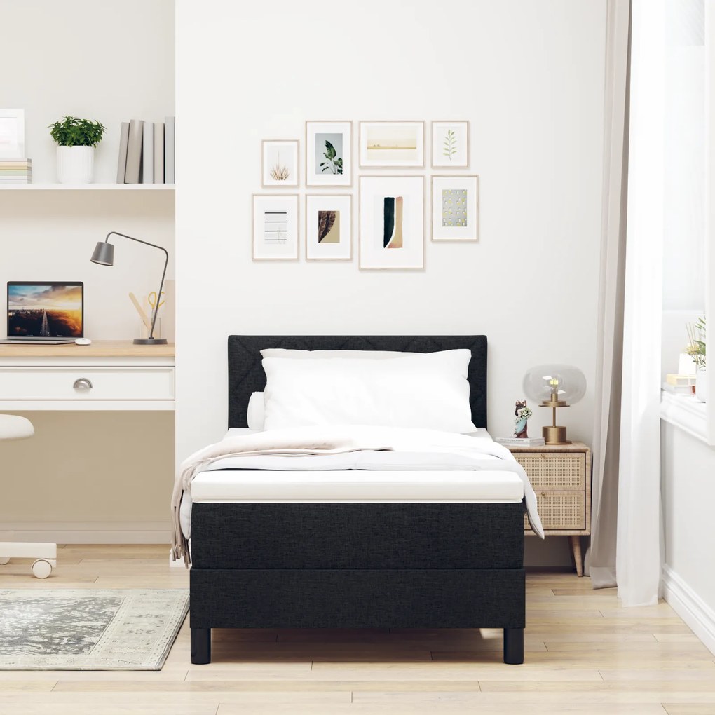 vidaXL Κρεβάτι Box Spring με Στρώμα & LED Μαύρο 90x200 cm Ύφασμα