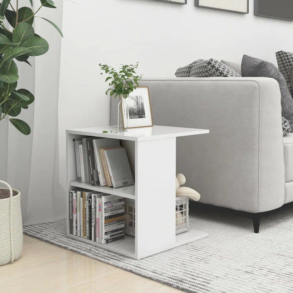 vidaXL Τραπέζι Βοηθητικό Γυαλιστερό Λευκό 45 x 45 x 48 εκ. Μοριοσανίδα