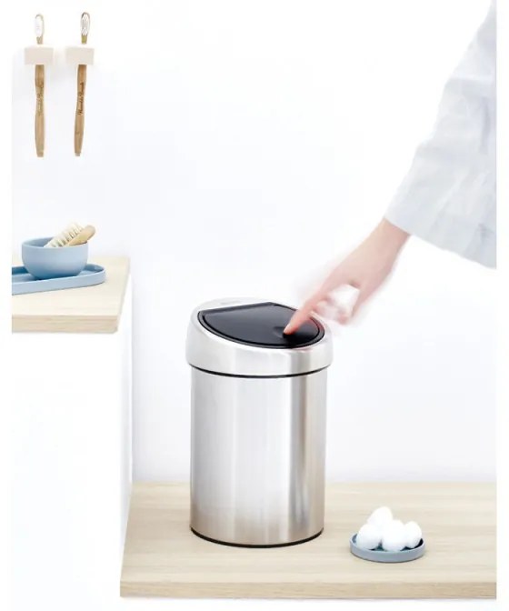 Δοχείο απορριμμάτων Brabantia Touch Bin 647211, 3 λίτρα, Ομαλός και αθόρυβος βρασμός, Τοποθέτηση Stenen, Inox/mat