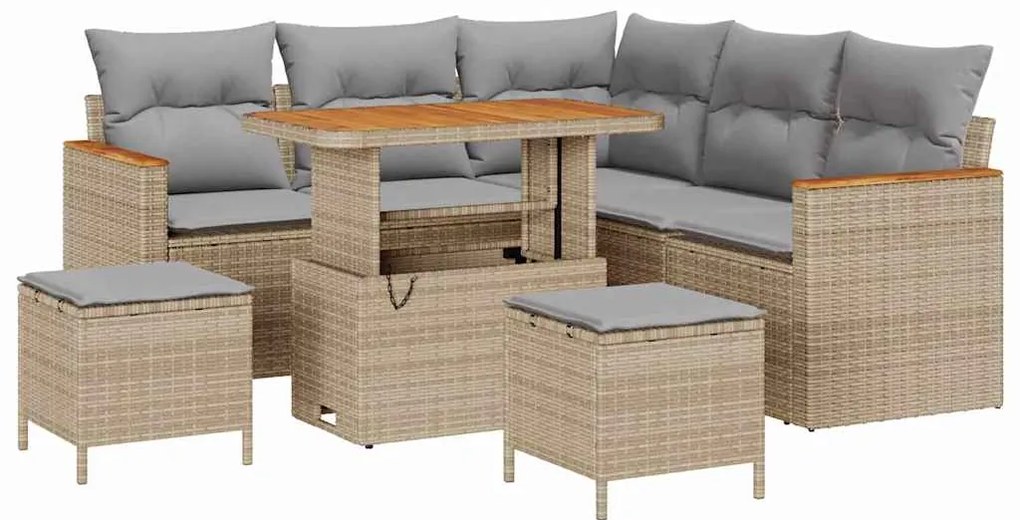 vidaXL Σετ Καναπέ Κήπου με μαξιλάρι 8 pcs Μπεζ Πολυ ράταν