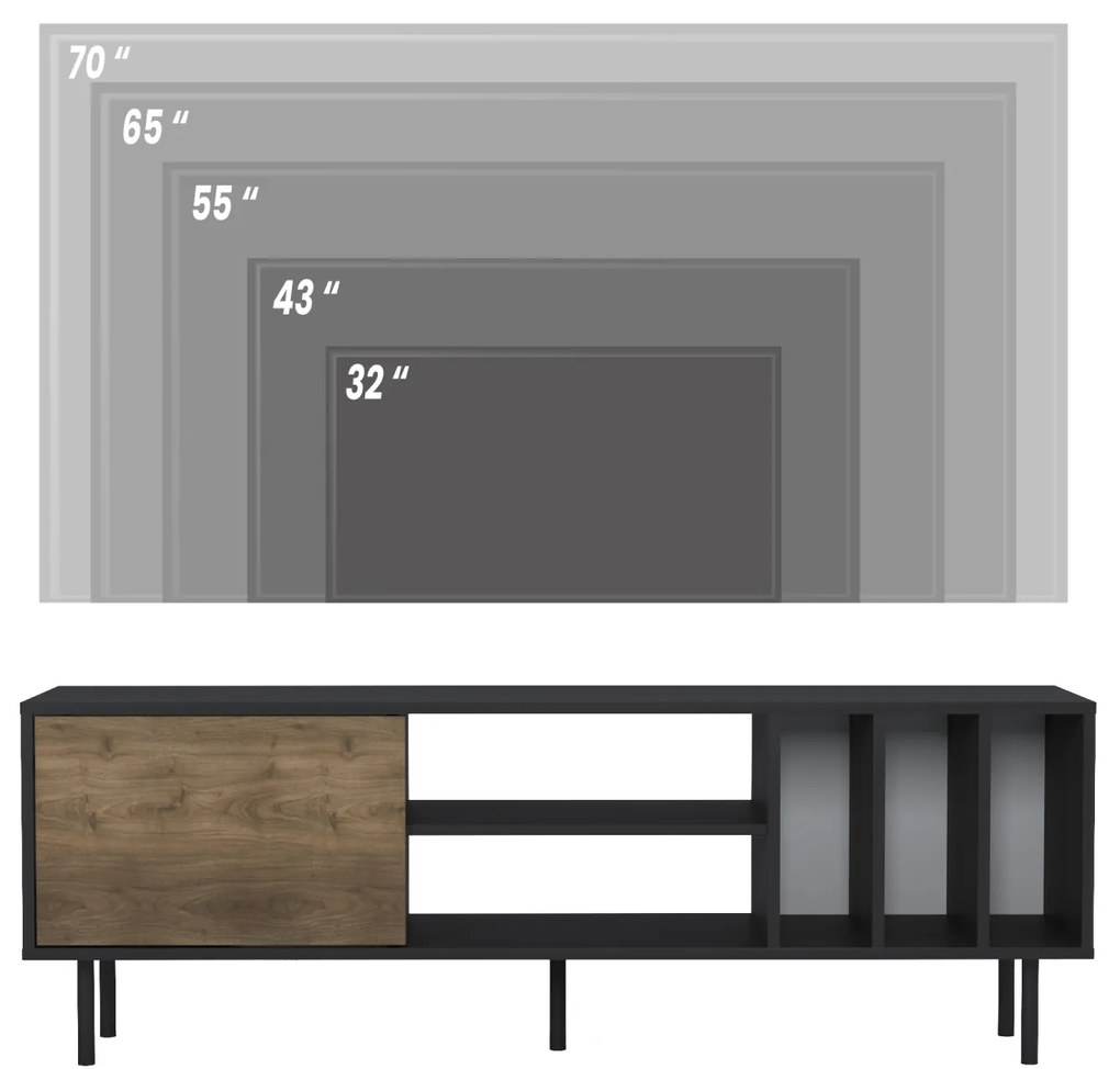 Έπιπλο Τηλεόρασης COPORI Μαύρο/Καρυδί Μοριοσανίδα/Μελαμίνη 160x35x57cm