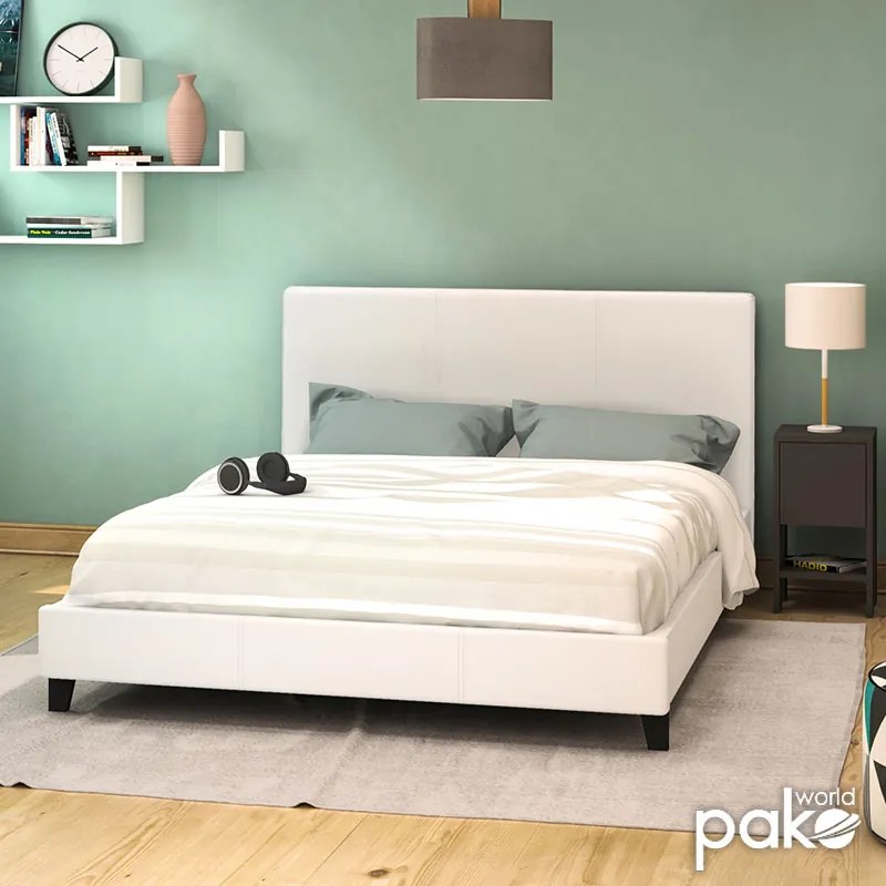 Κρεβάτι Nevil pakoworld διπλό 150x200 PU χρώμα λευκό ματ - 006-000001 - 006-000001
