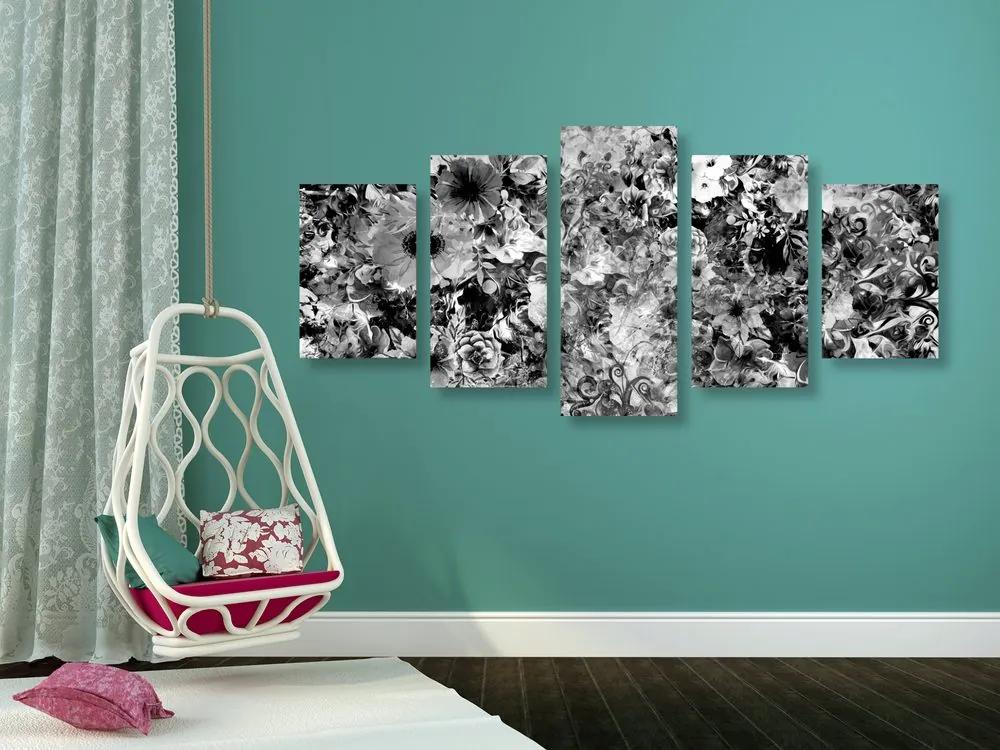 5 μέρη εικόνα λουλούδια σε μαύρο & άσπρο - 100x50