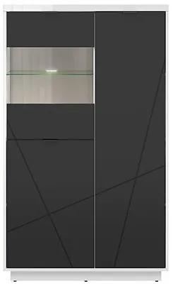 Βιτρίνα Boston CE103, Γυαλιστερό λευκό, Μαύρο ματ, Με πόρτες, Ο αριθμός των θυρών: 3, 157x94x43cm, 63 kg | Epipla1.gr