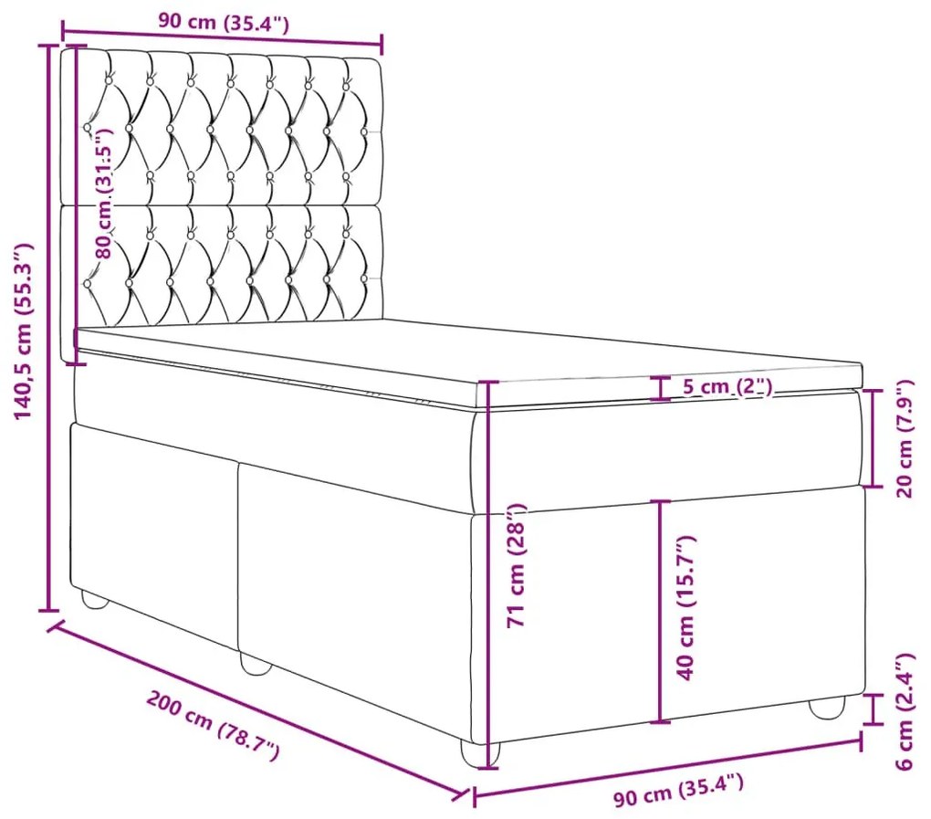 Κρεβάτι Boxspring με Στρώμα Κρεμ 90x200 εκ.Υφασμάτινο - Κρεμ