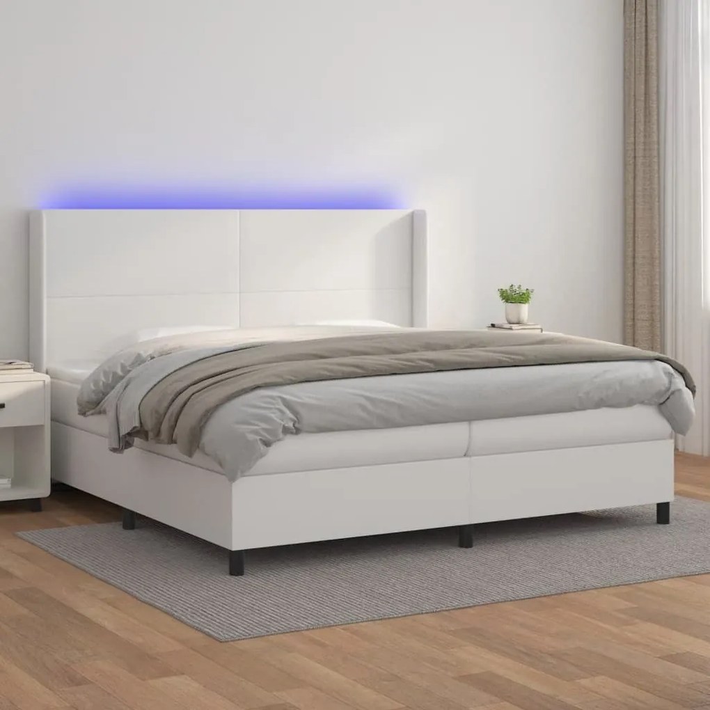 ΚΡΕΒΑΤΙ BOXSPRING ΜΕ ΣΤΡΩΜΑ &amp; LED ΛΕΥΚΟ 200X200 ΕΚ. ΣΥΝΘ. ΔΕΡΜΑ 3139284