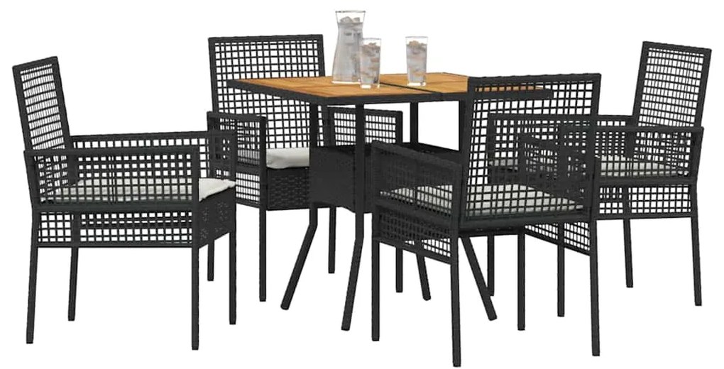 vidaXL Σέτ φαγητού για κήπο 5 pcs Μαύρο Πολυ ράταν