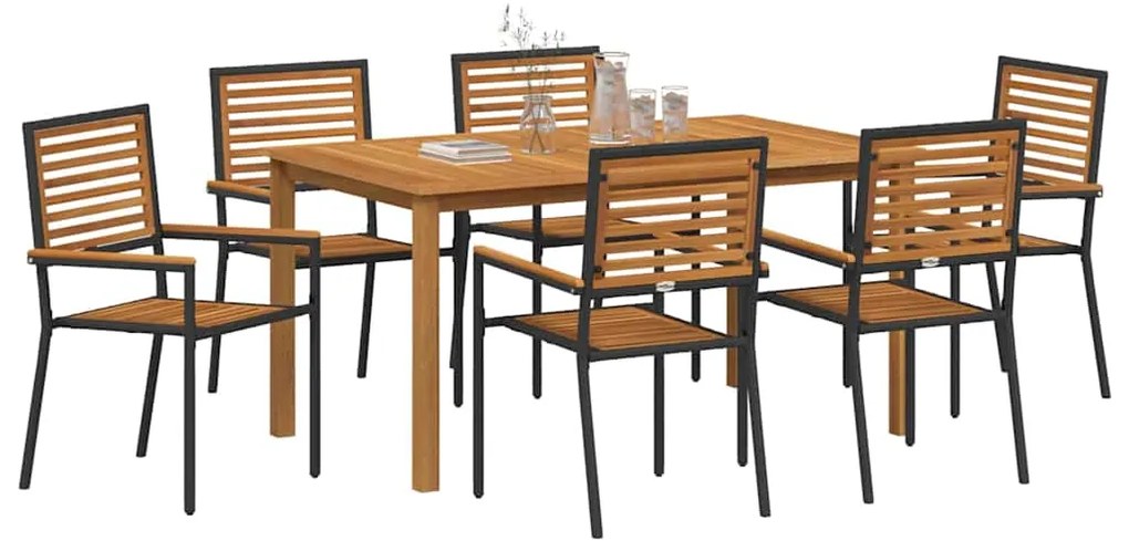 vidaXL Σέτ φαγητού για κήπο 7 pcs Μαύρο Στερεό Ξύλο Ακακίας