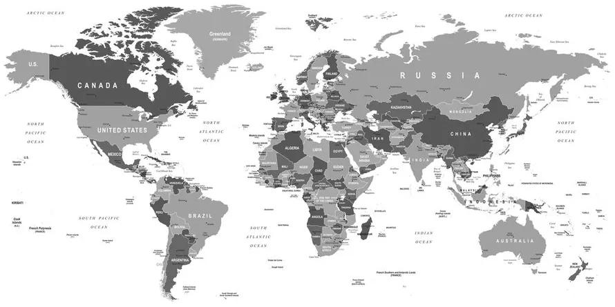 Εικόνα στον παγκόσμιο χάρτη φελλού με ασπρόμαυρη απόχρωση - 100x50  arrow