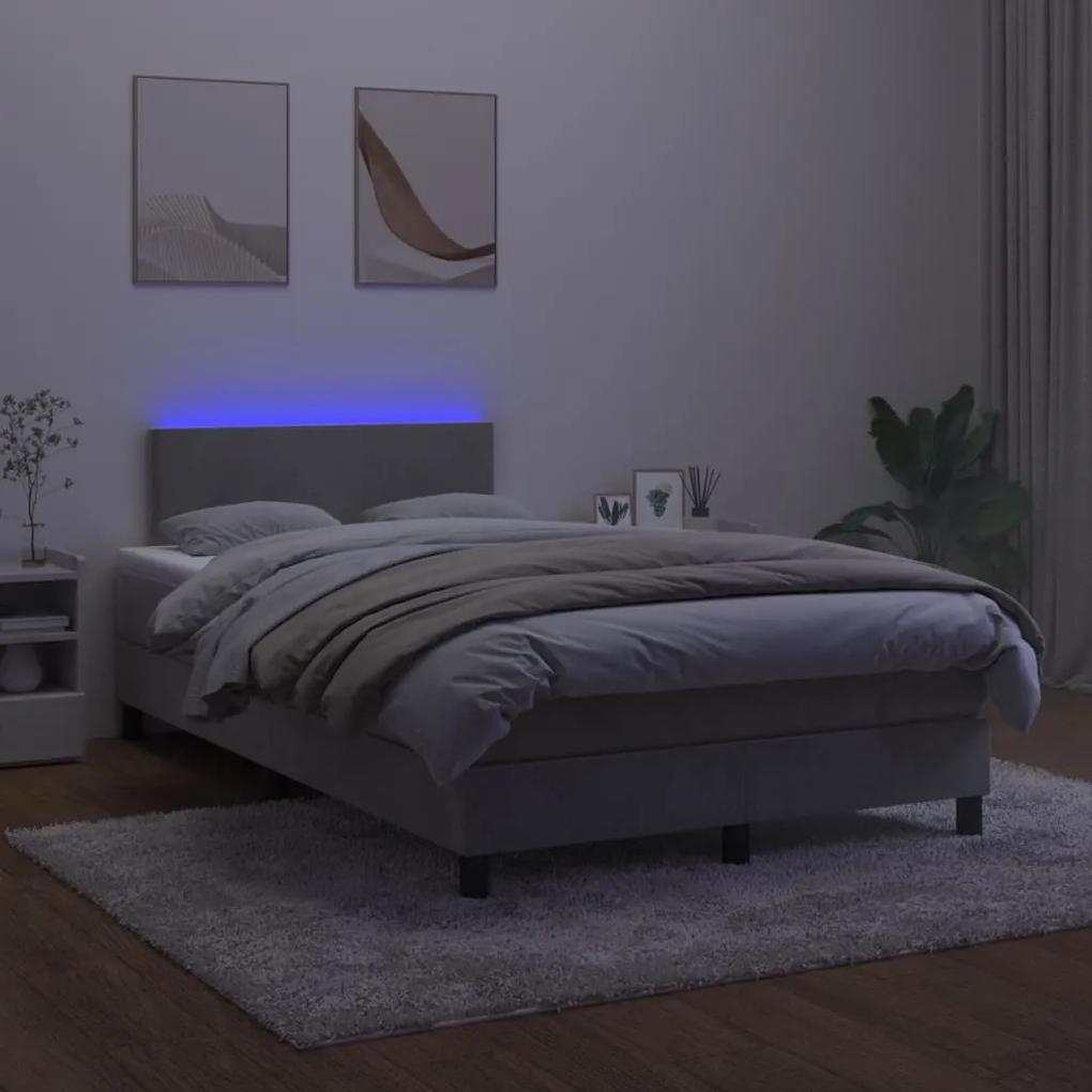 vidaXL Κρεβάτι Boxspring με Στρώμα & LED Αν.Γκρι 120x190εκ. Βελούδινο
