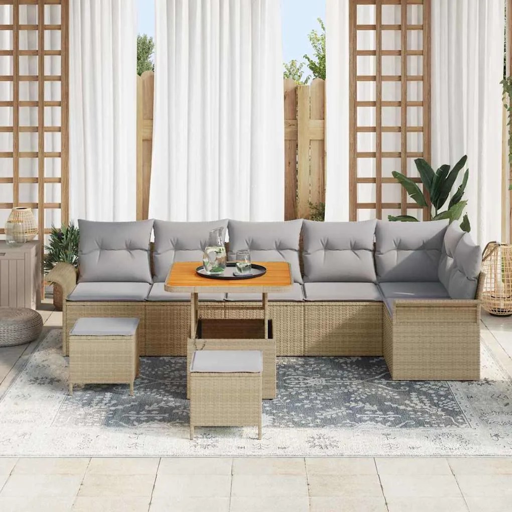 vidaXL Σετ Καναπέ Κήπου 9 pcs Μπεζ συνθετικό ρατάν