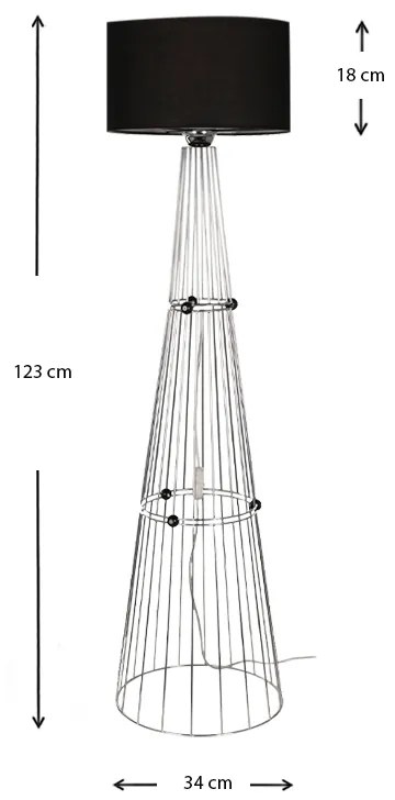 Φωτιστικό δαπέδου Filip Megapap E27 μεταλλικό - υφασμάτινο χρώμα ασημί - μαύρο 34x34x123εκ. - Ύφασμα - GP030-0118,1
