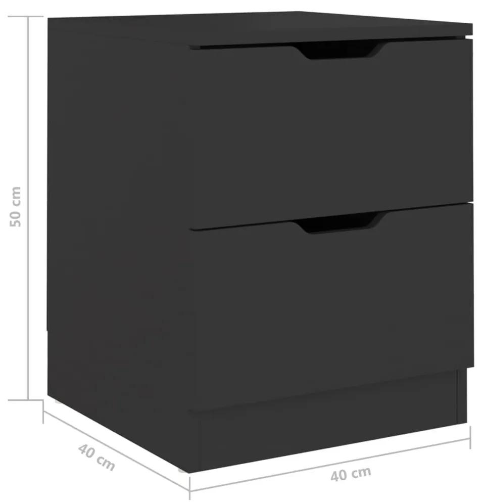 Κομοδίνα 2 τεμ. Μαύρα 40 x 40 x 50 εκ. από Μοριοσανίδα - Μαύρο