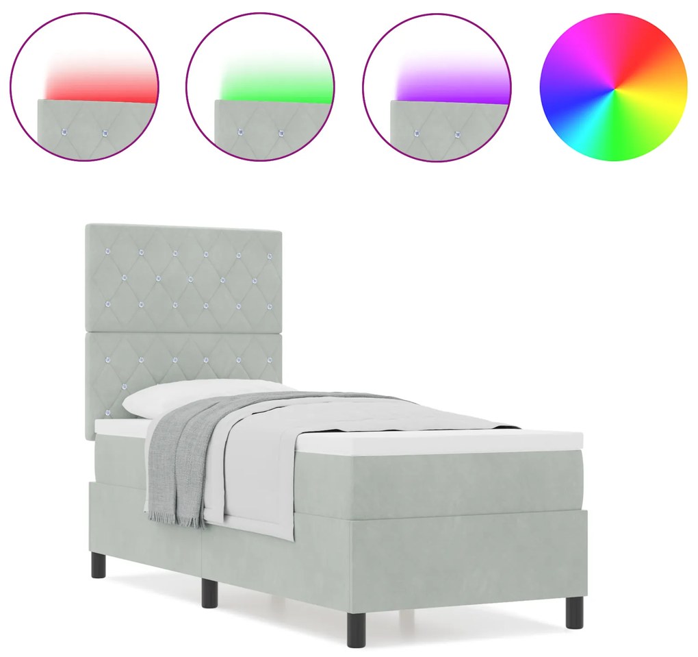 vidaXL Κρεβάτι με Στρώμα & LED Φωτισμό Γκρι 80x200 εκ Βελούδο
