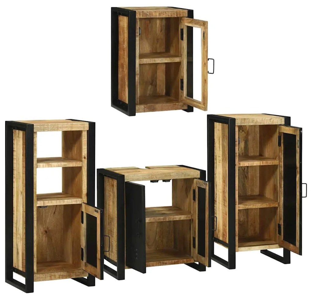 vidaXL Σετ Επίπλων Μπάνιου με ράφι 4 pcs Καφέ Στερεό ξύλο μάνγκο