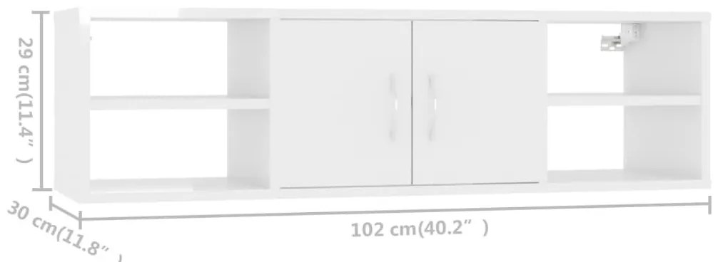 Ραφιέρα Τοίχου Γυαλιστερό Λευκό 102x30x29 εκ. από Επεξ. Ξύλο - Λευκό