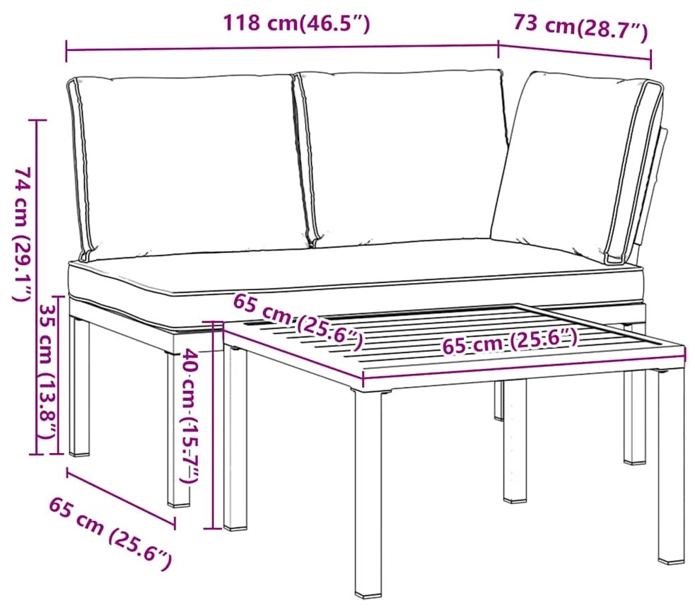 vidaXL Σαλόνι Κήπου Σετ 2 Τεμαχίων με Μαξιλάρια Μαύρο Αλουμίνιο